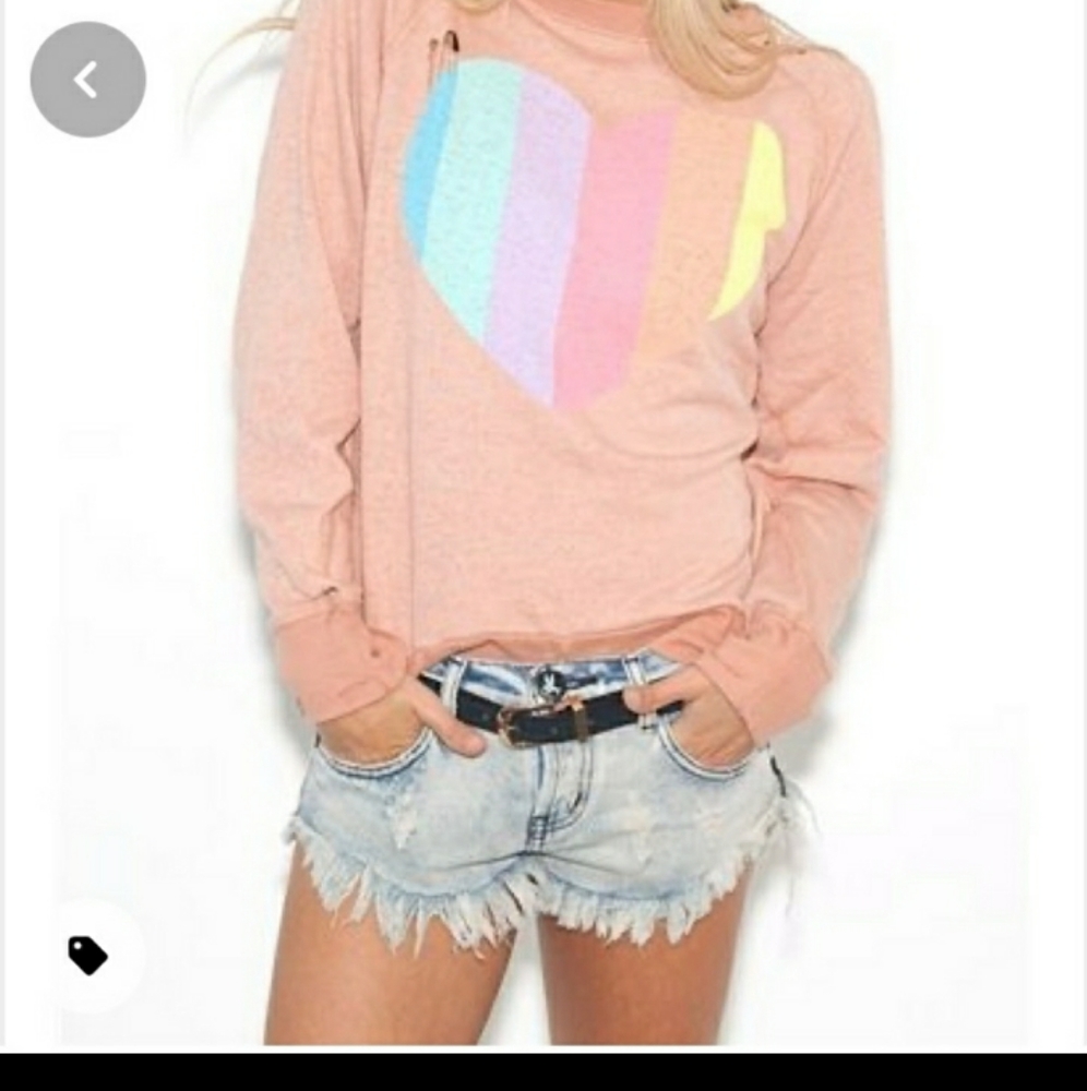 Wildfox Prism Heart Destroyed Sweater Tan